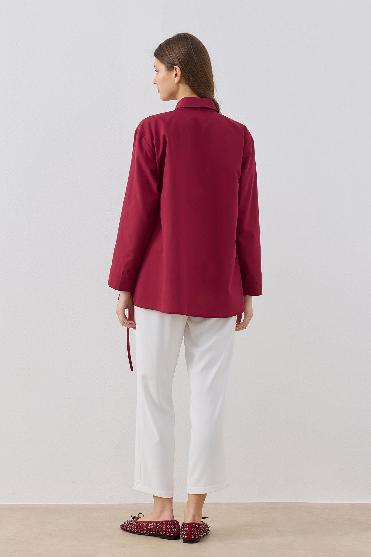 Ollie Asimetrik Kapamalı Gömlek - Bordo