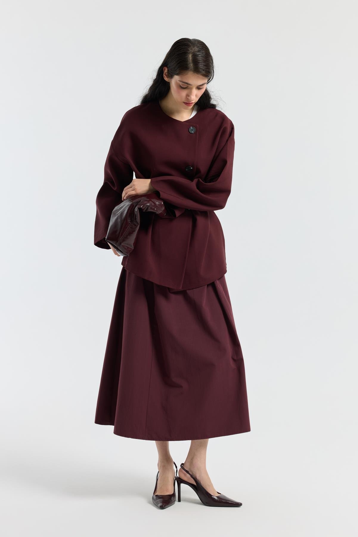 Ophelia Kuşaklı Kaban - Bordo