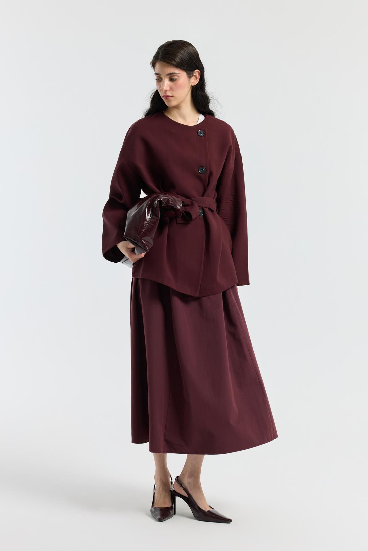 Ophelia Kuşaklı Kaban - Bordo