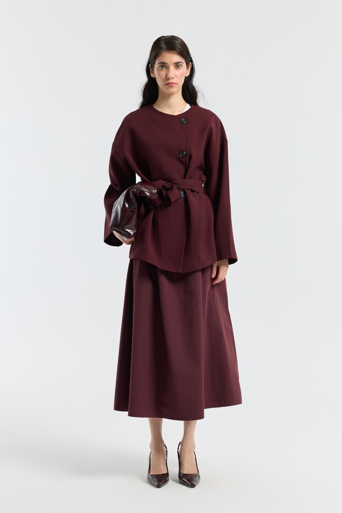 Ophelia Kuşaklı Kaban - Bordo