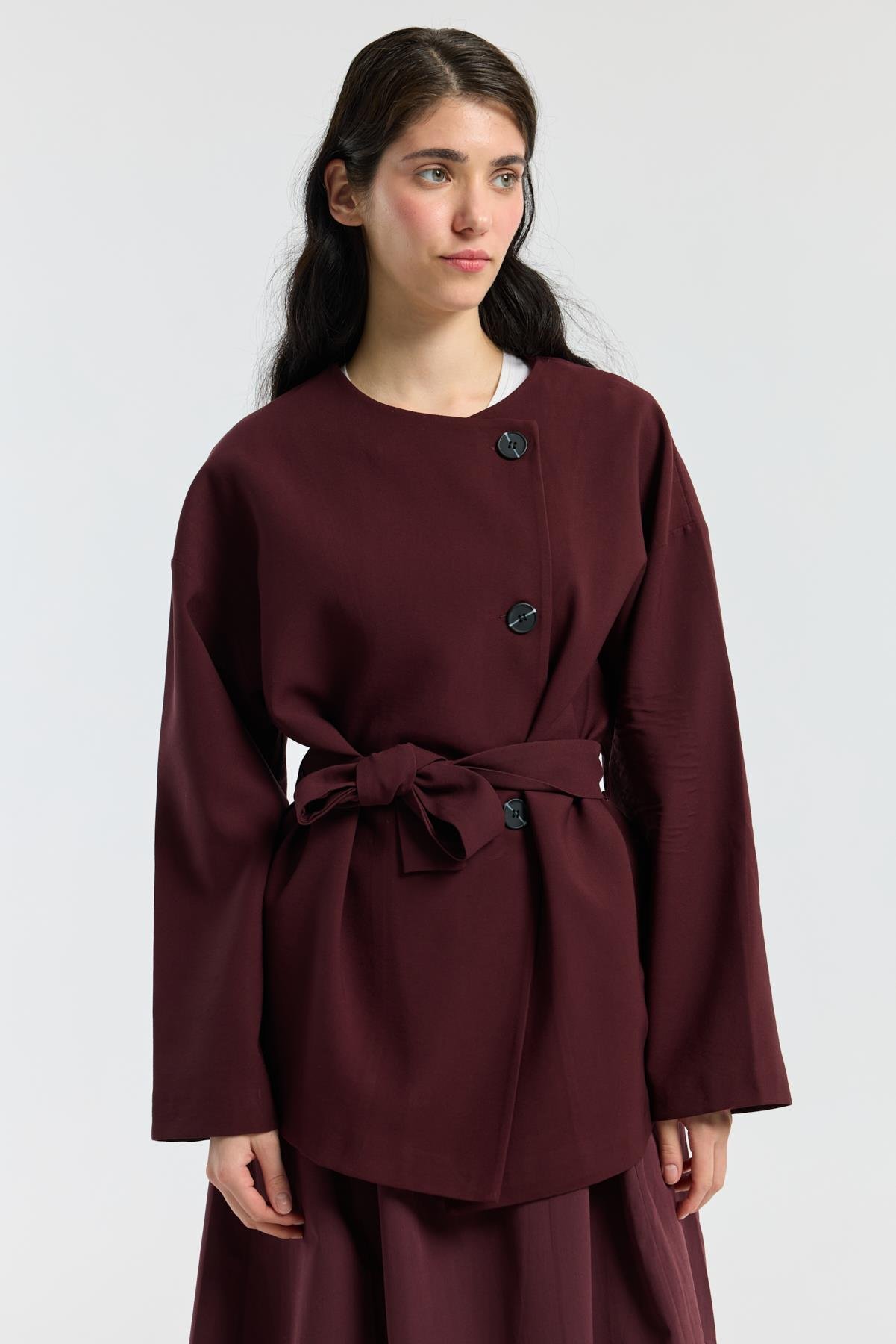 Ophelia Kuşaklı Kaban - Bordo