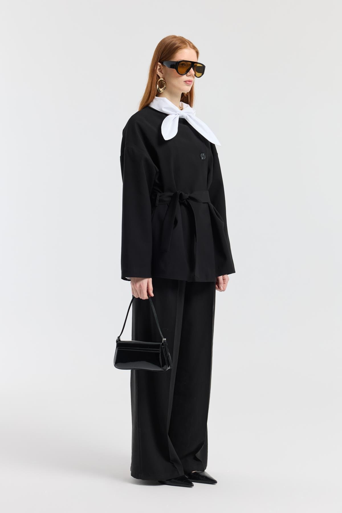 Ophelia Kuşaklı Kaban - Siyah