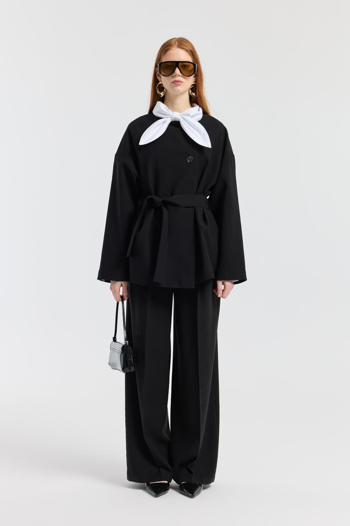 Ophelia Kuşaklı Kaban - Siyah