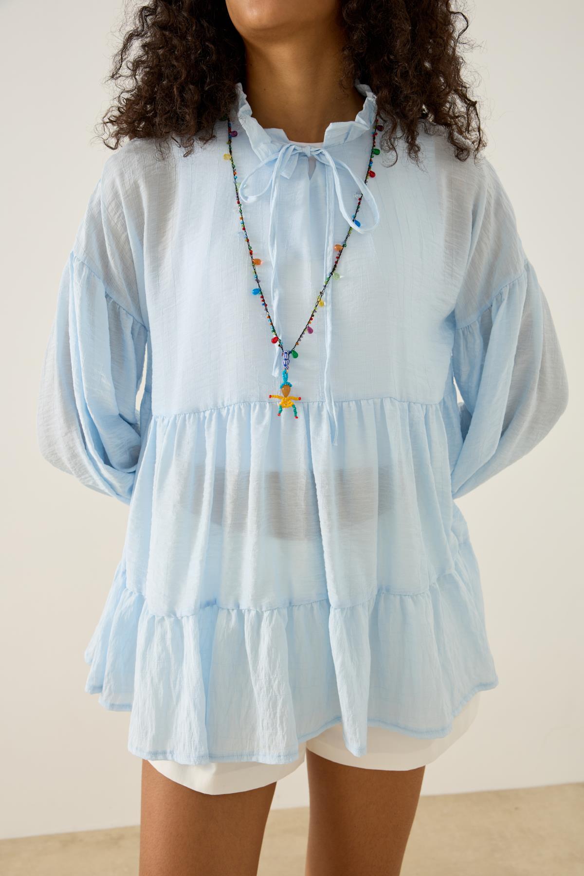 Paola Robalı Büzgülü Tunik - Mavi