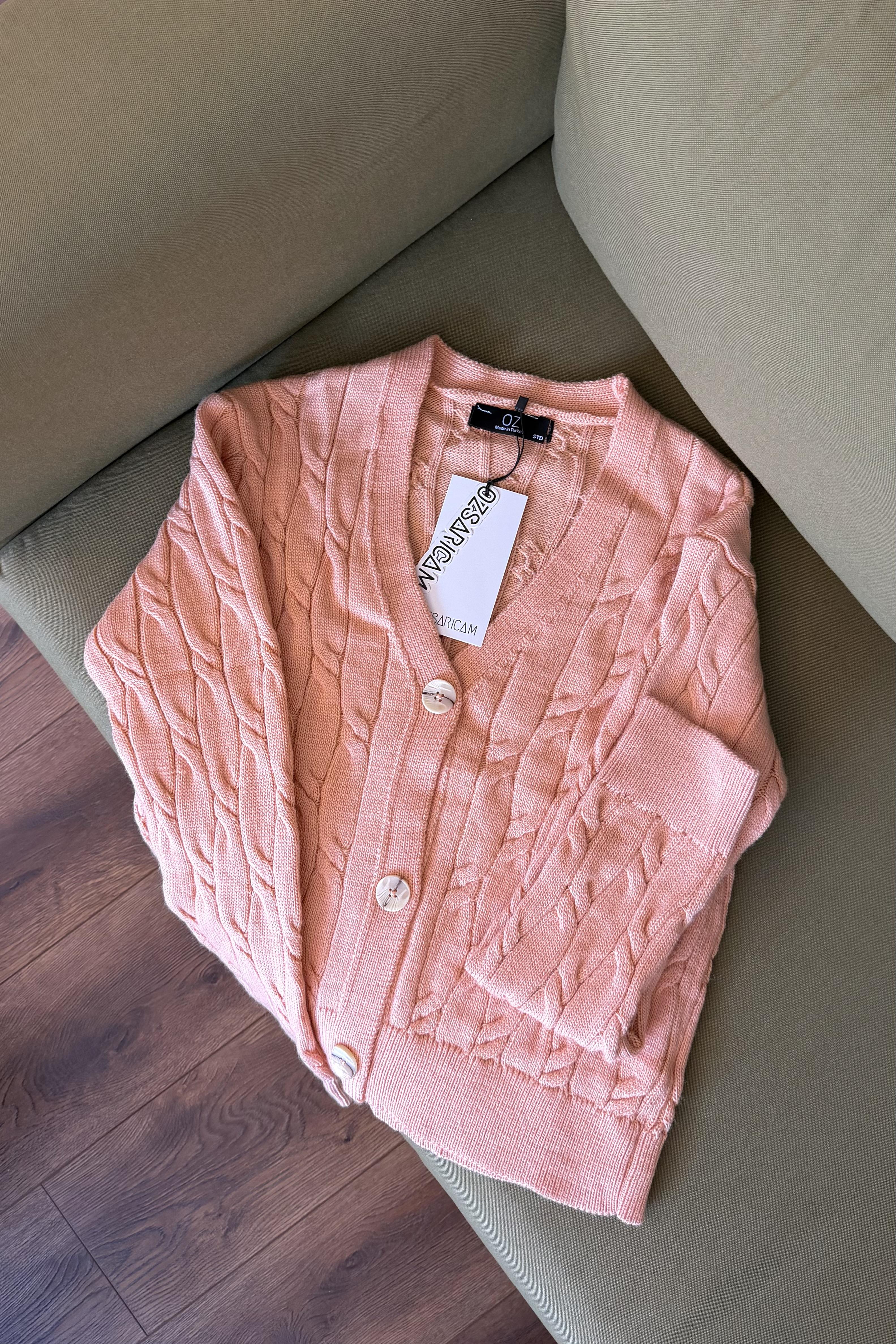 Paula Saç Örgülü Hırka - Somon