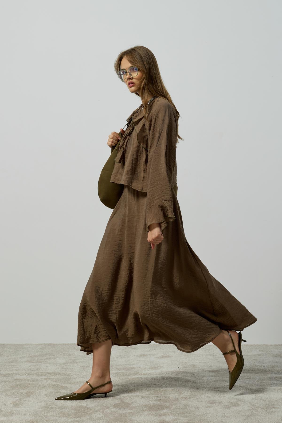 Poppy Büzgülü Volanlı Takım - Haki