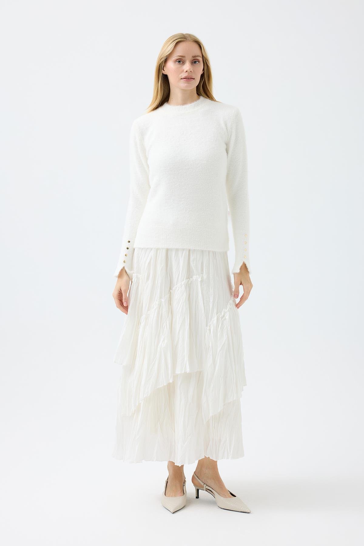 Sabrina Angora Zımbalı Kazak - Beyaz