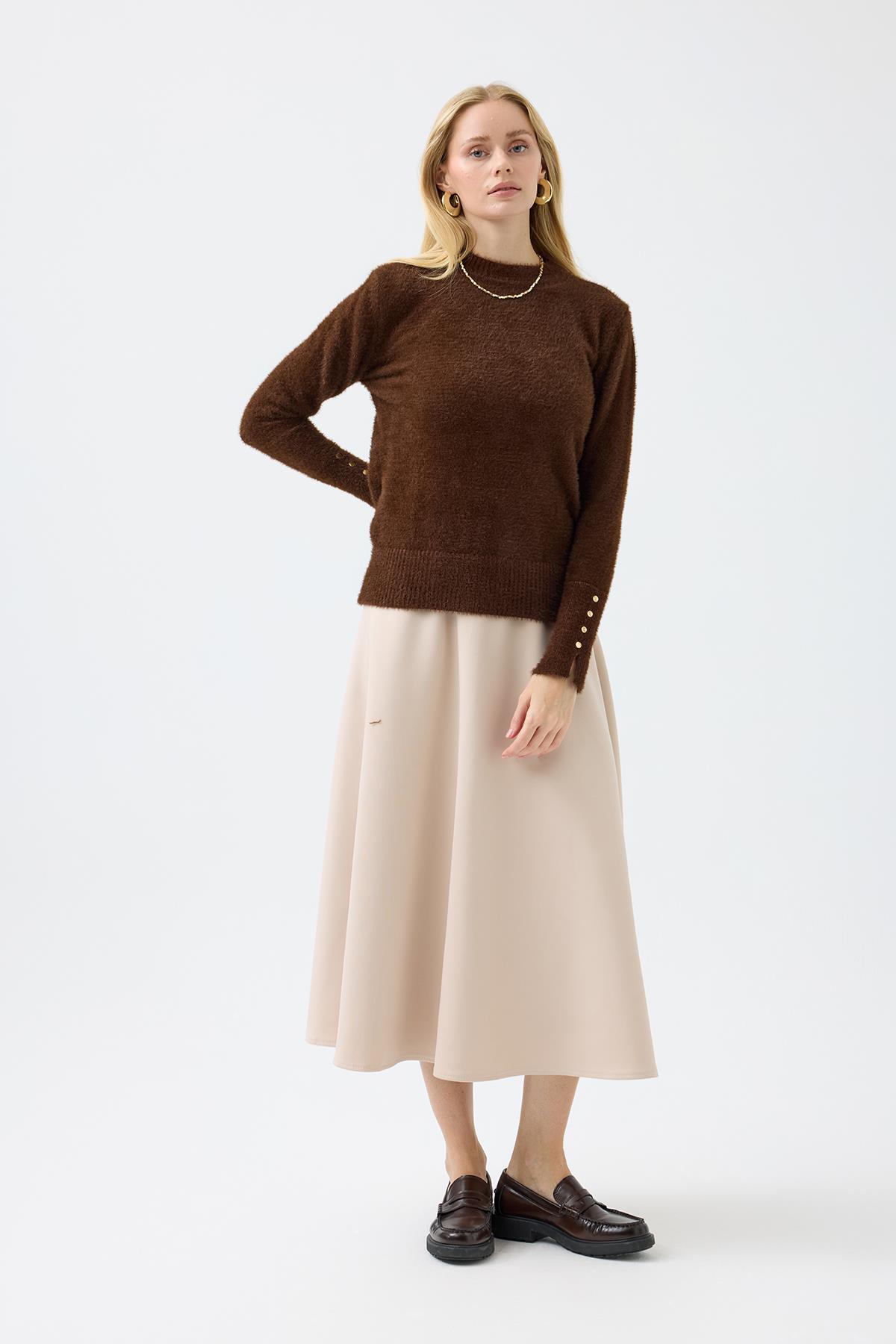 Sabrina Angora Zımbalı Kazak - Kahverengi 