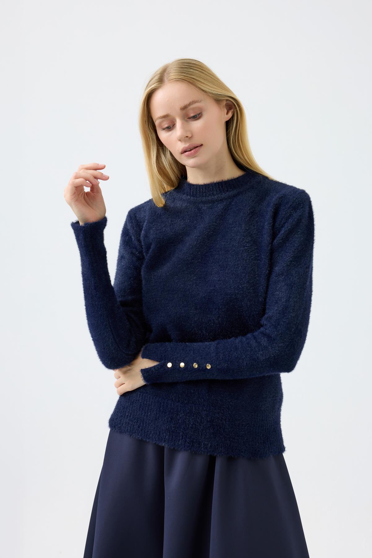 Sabrina Angora Zımbalı Kazak - Lacivert