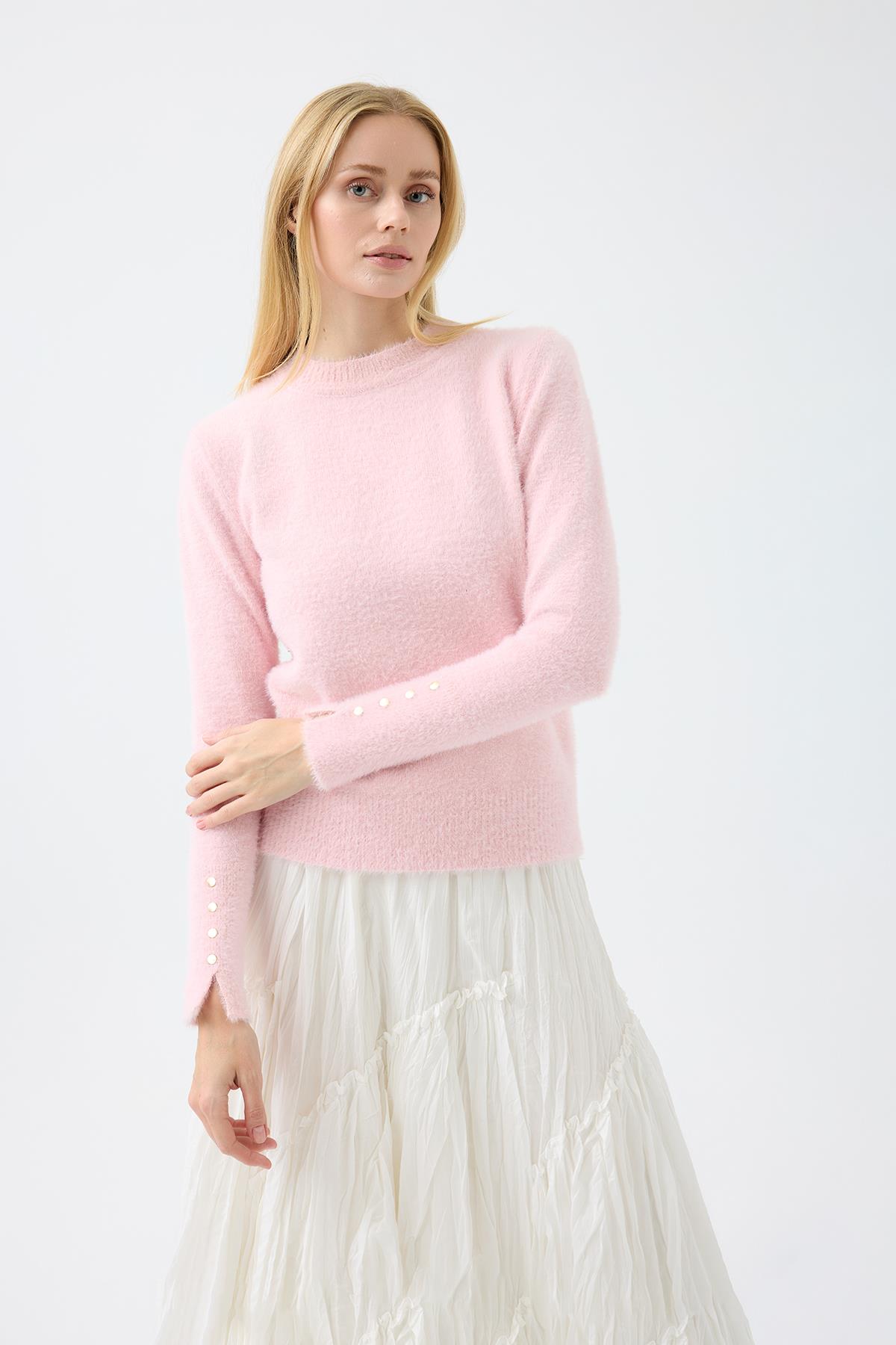 Sabrina Angora Zımbalı Kazak - Pembe