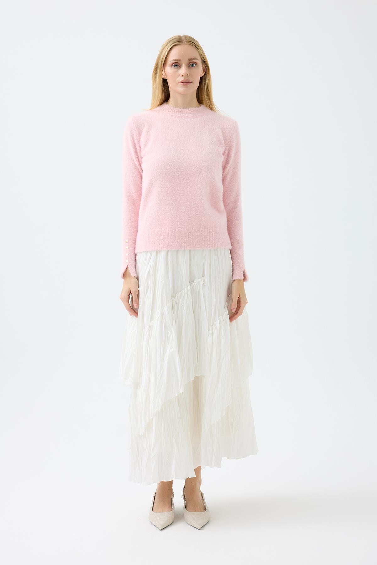 Sabrina Angora Zımbalı Kazak - Pembe