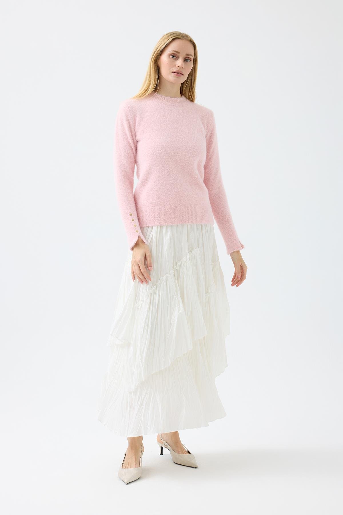 Sabrina Angora Zımbalı Kazak - Pembe