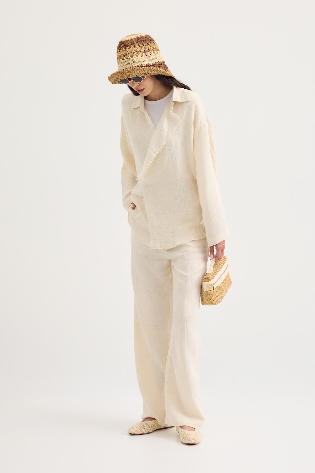 Simon Düğmeli Müslin Takım - Natural