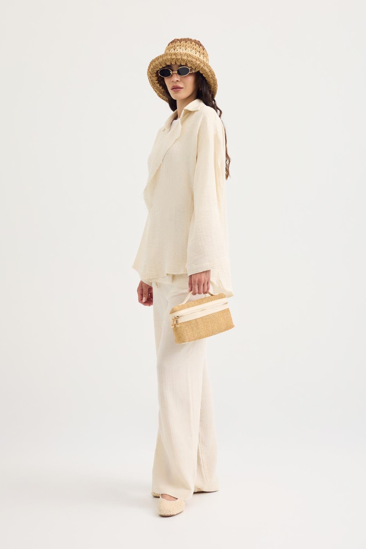 Simon Düğmeli Müslin Takım - Natural