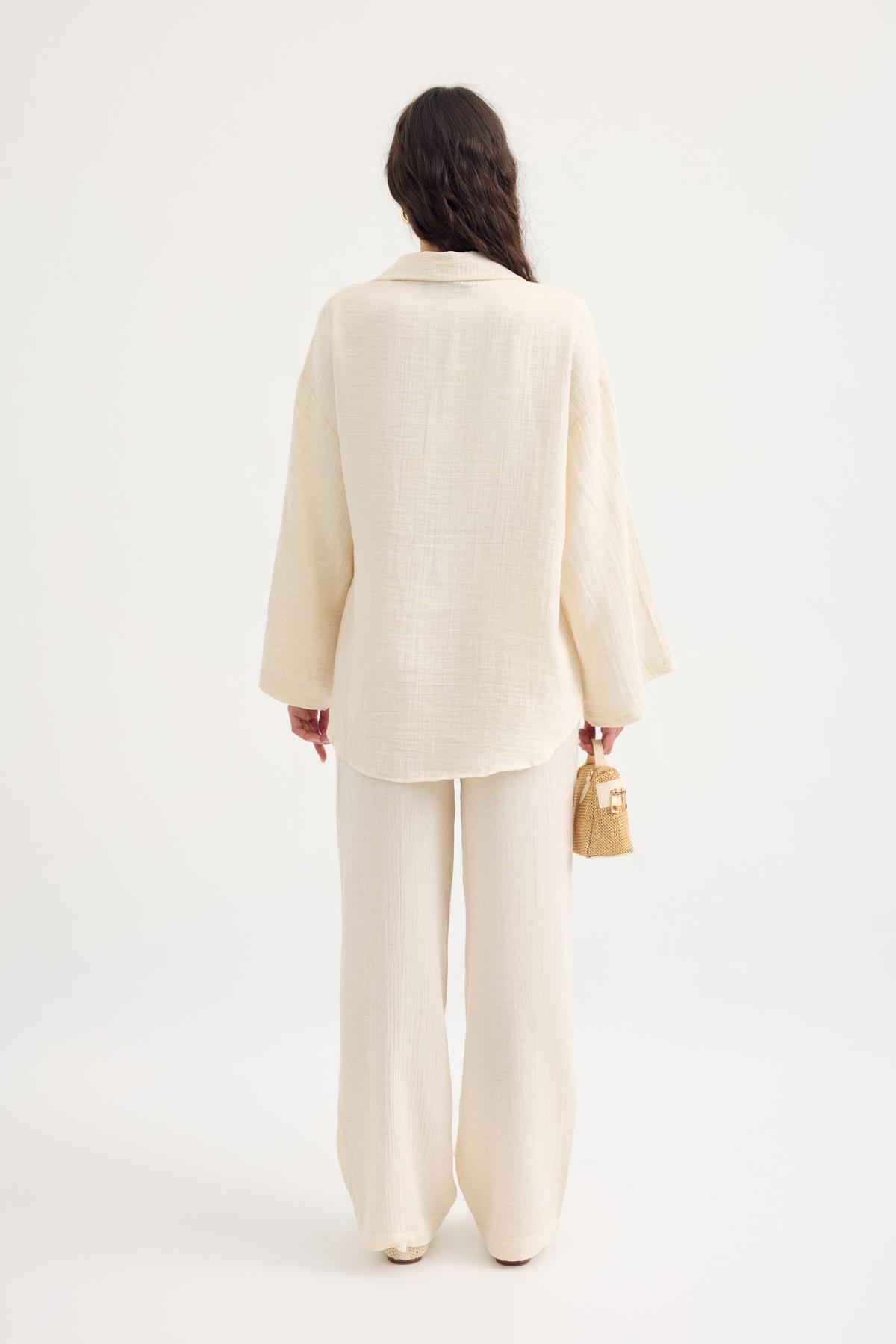 Simon Düğmeli Müslin Takım - Natural