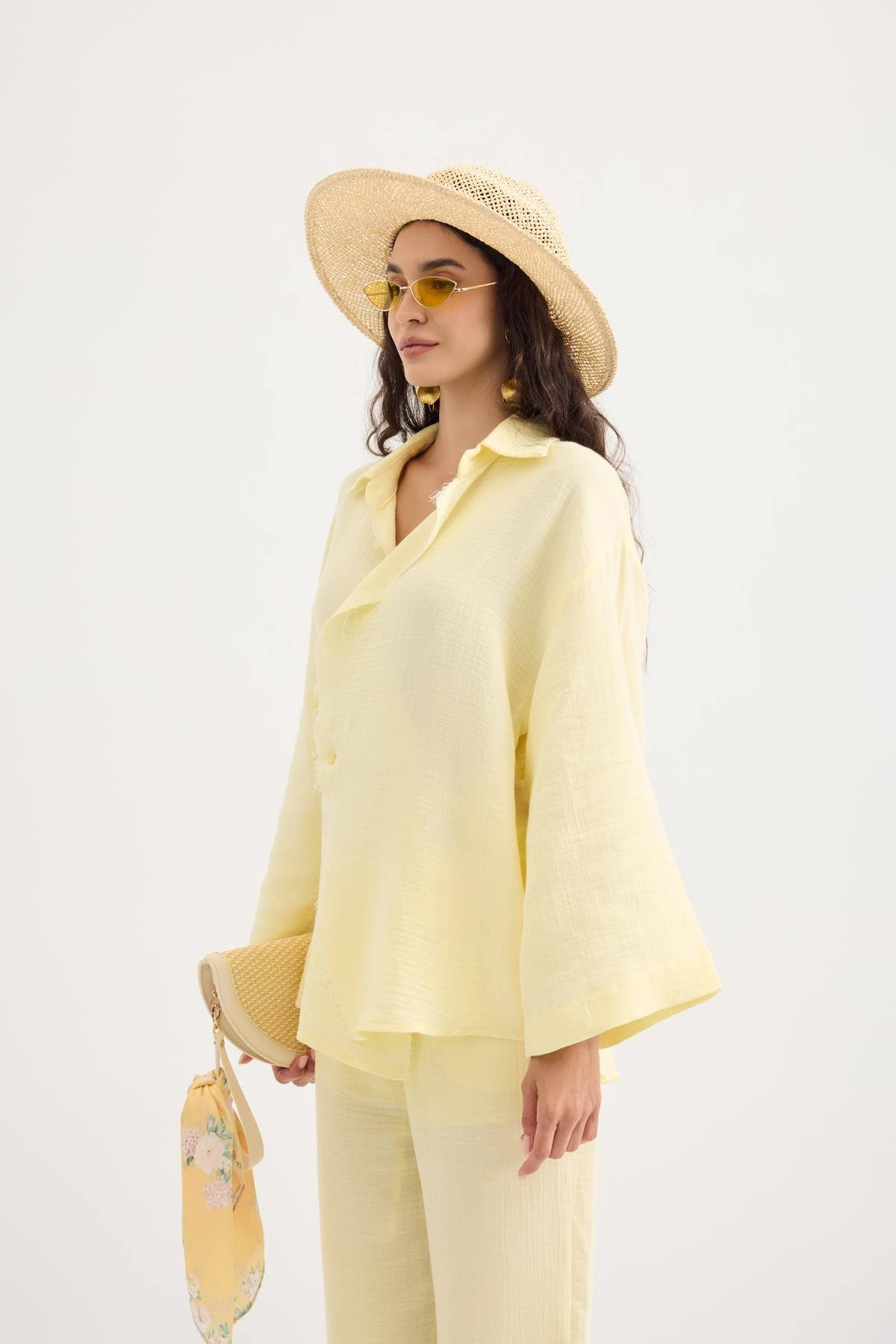 Simon Düğmeli Müslin Takım - Sarı 