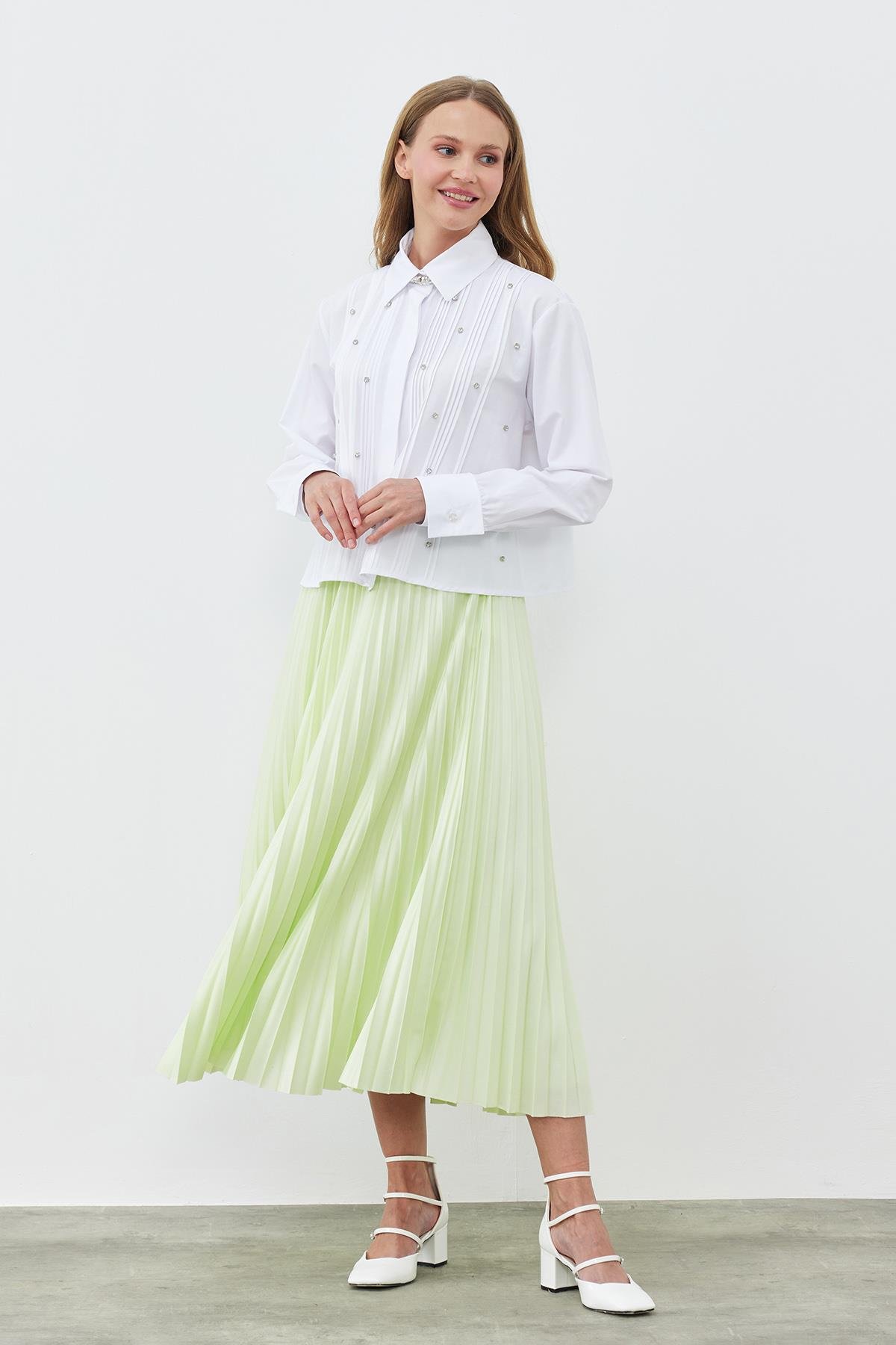 SINDY PİLİSELİ ETEK - AÇIK YEŞİL