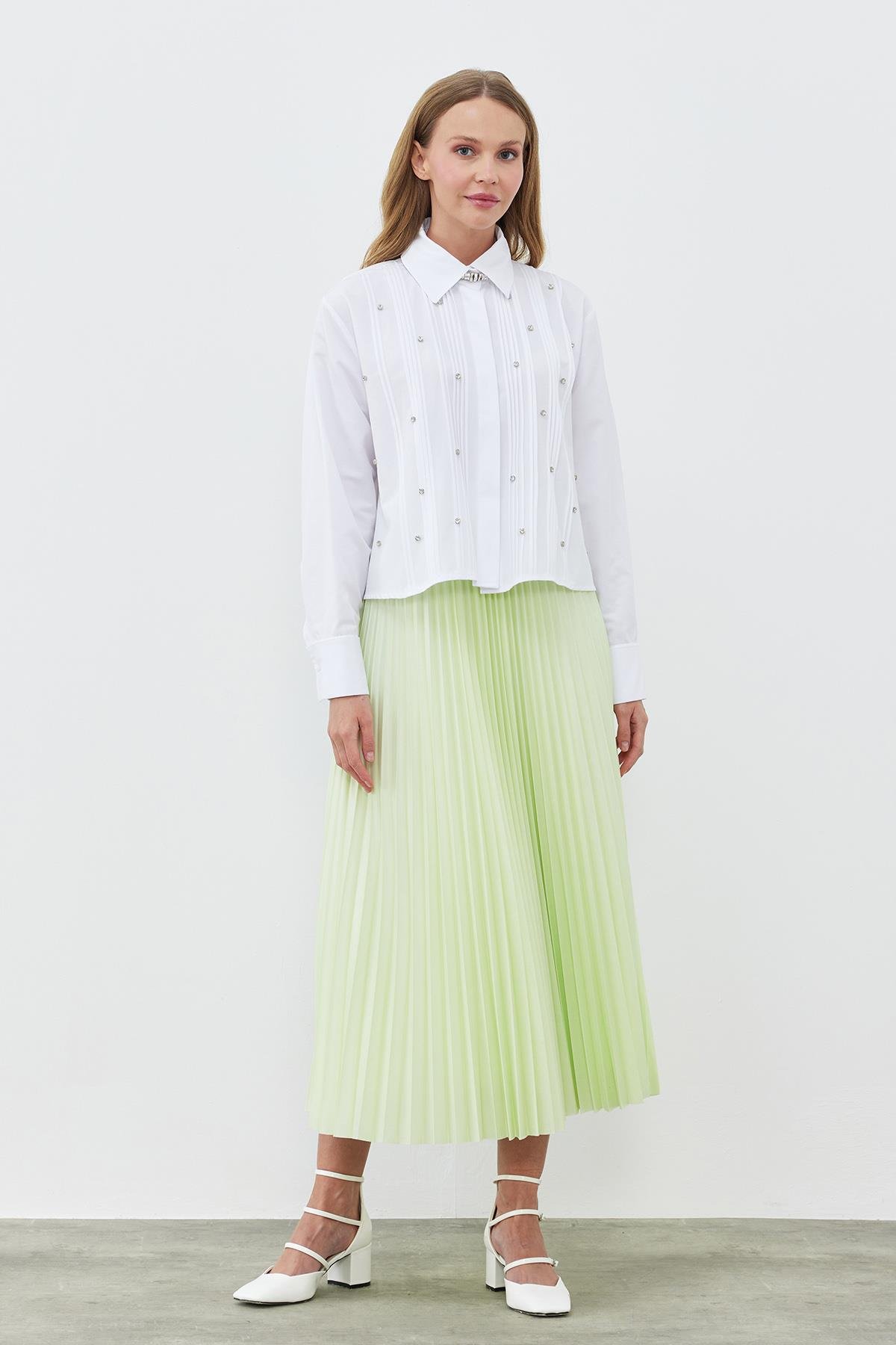 SINDY PİLİSELİ ETEK - AÇIK YEŞİL