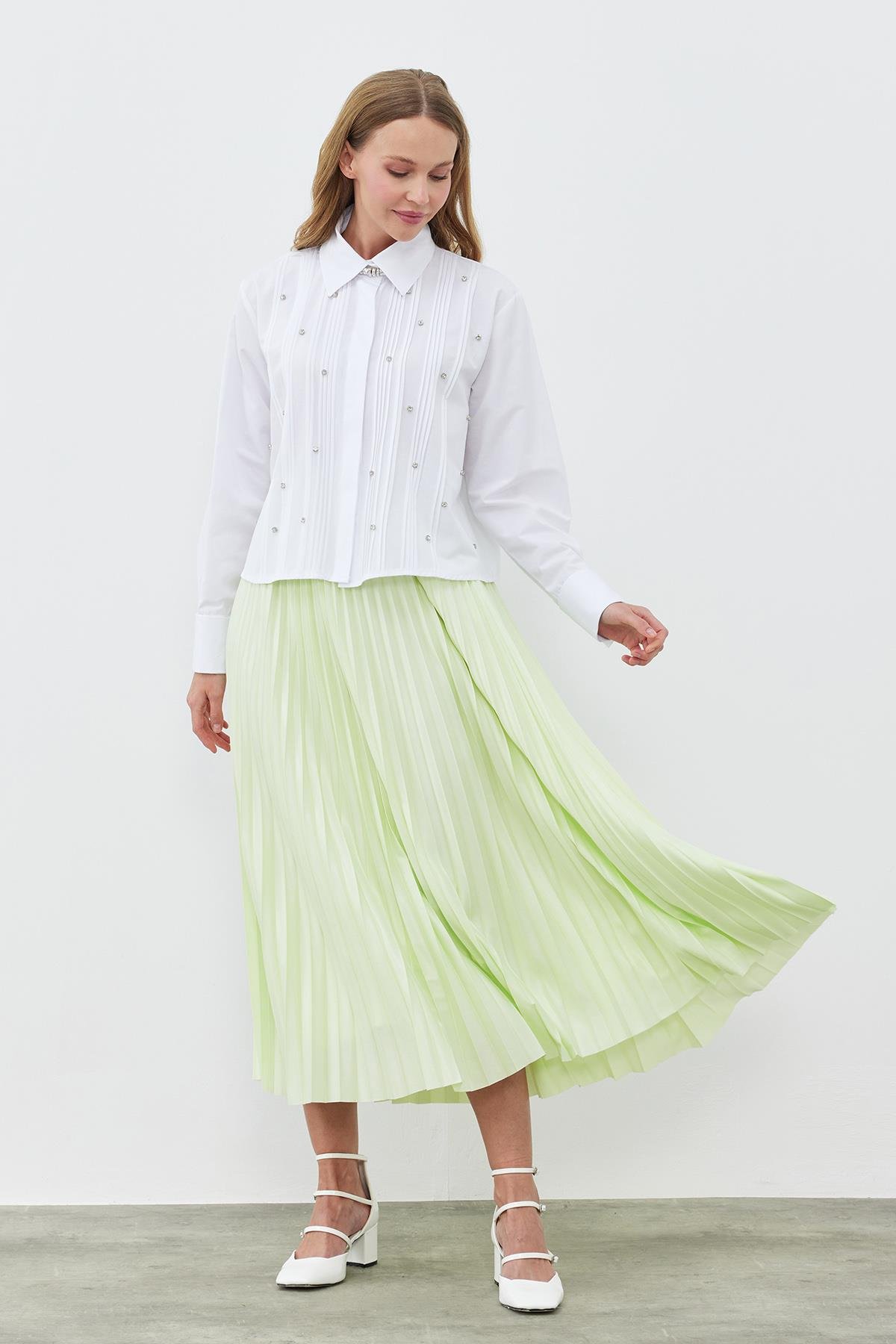 SINDY PİLİSELİ ETEK - AÇIK YEŞİL