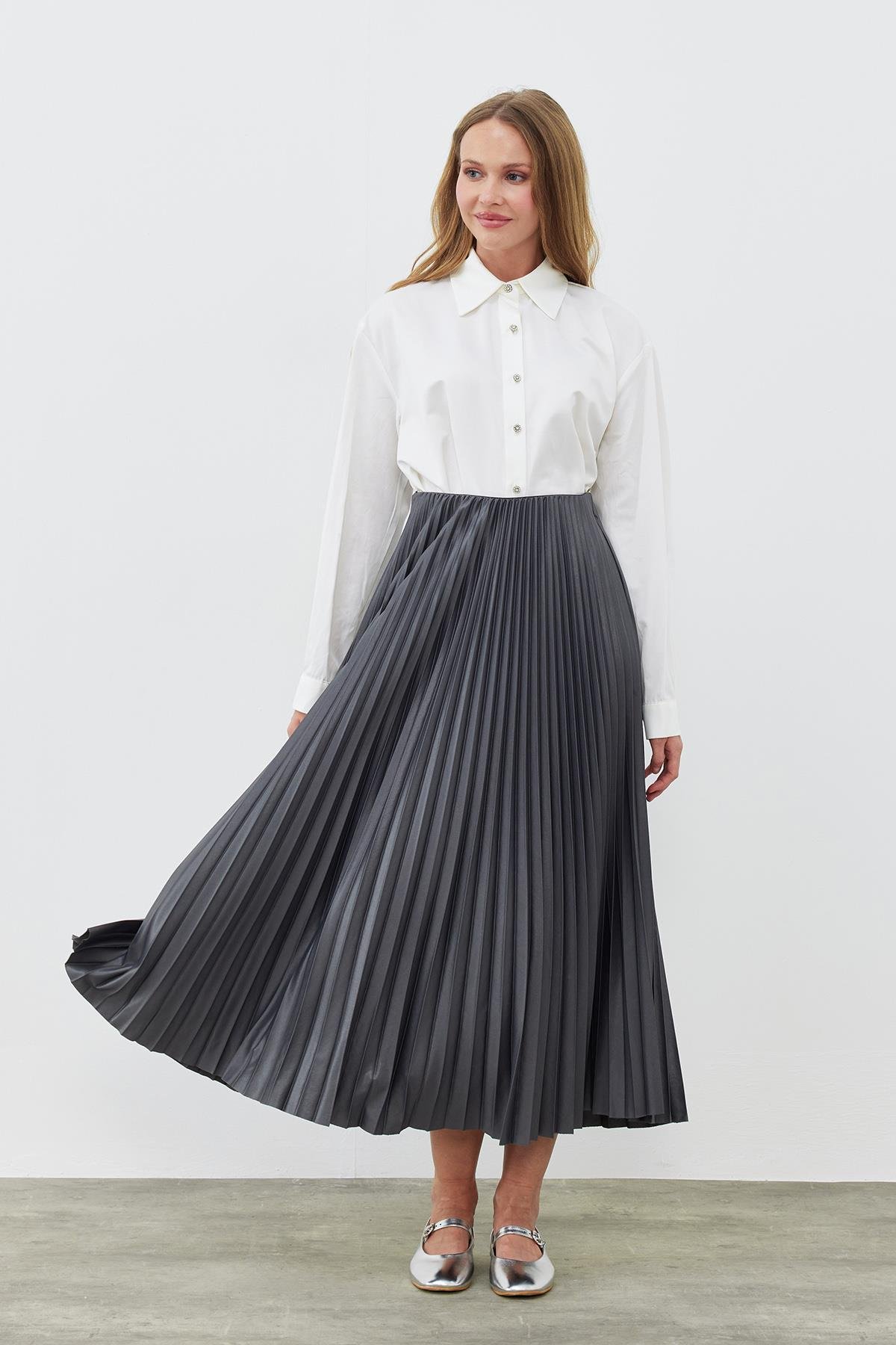 SINDY PİLİSELİ ETEK - ANTRASİT