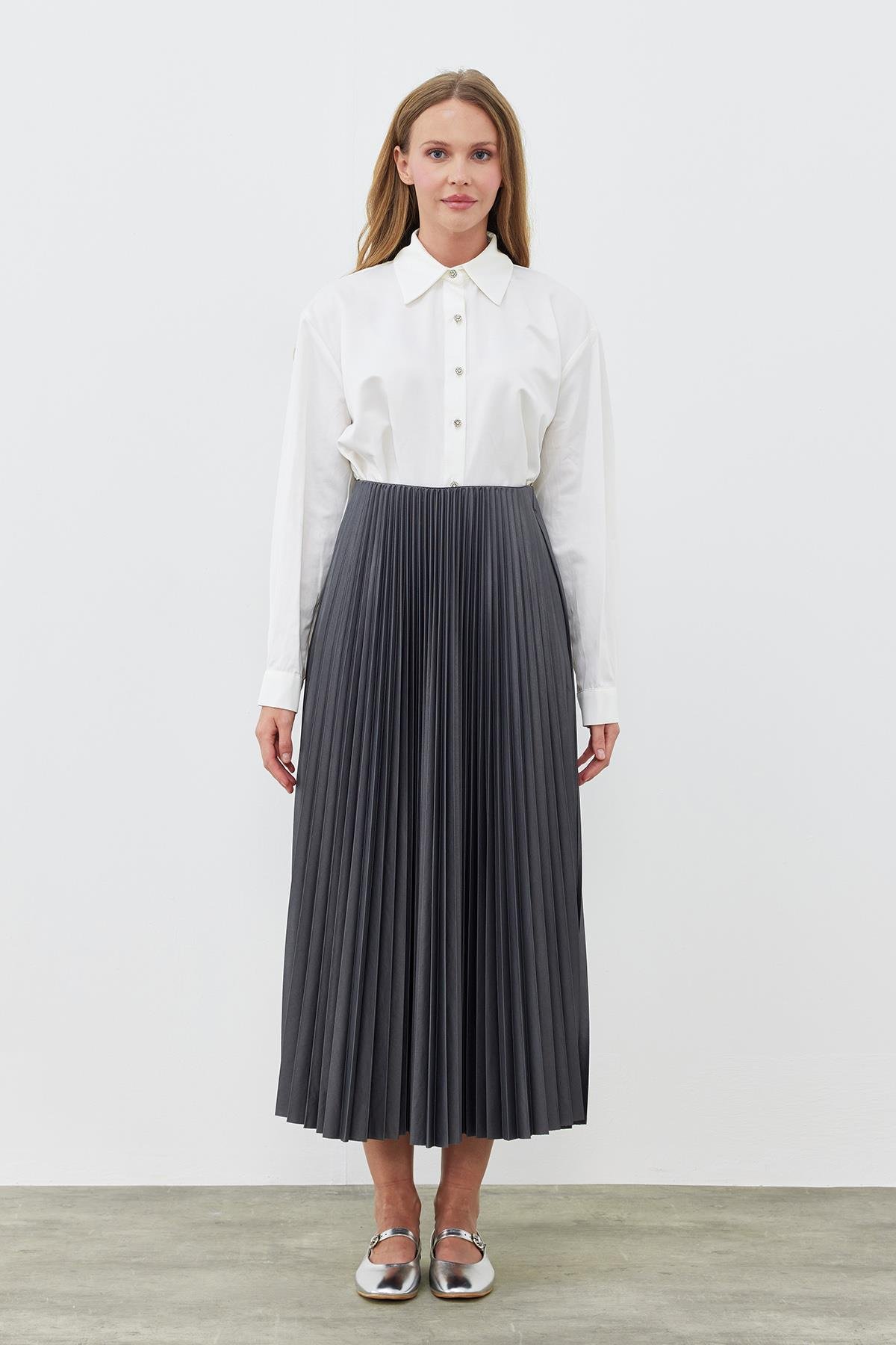 SINDY PİLİSELİ ETEK - ANTRASİT