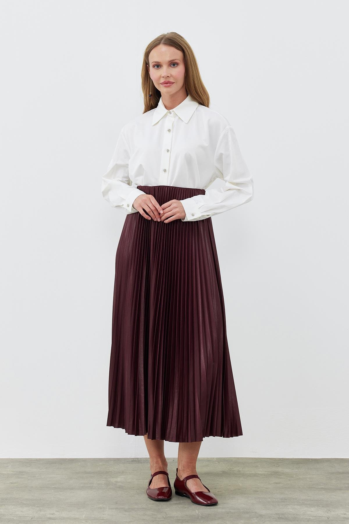 SINDY PİLİSELİ ETEK - BORDO 