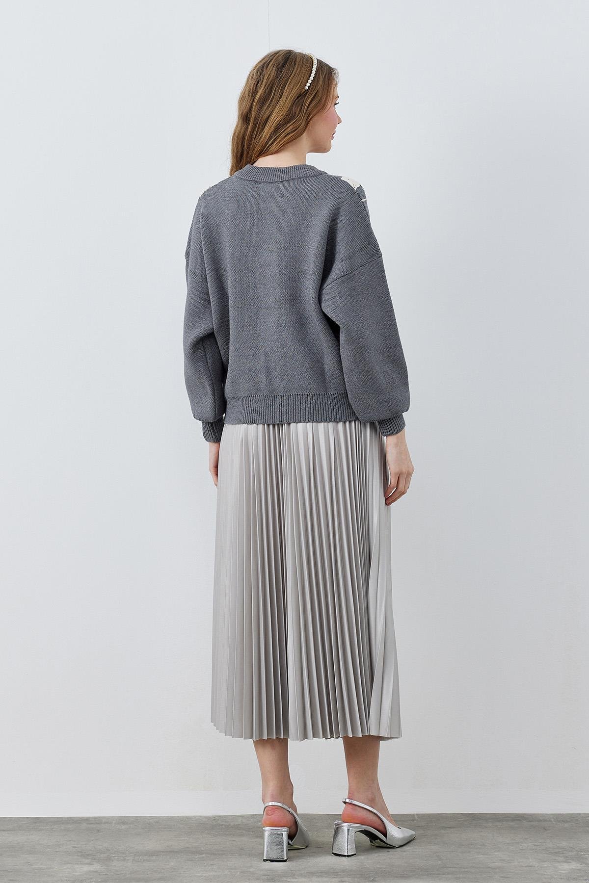SINDY PLİSELİ ETEK - GRİ 