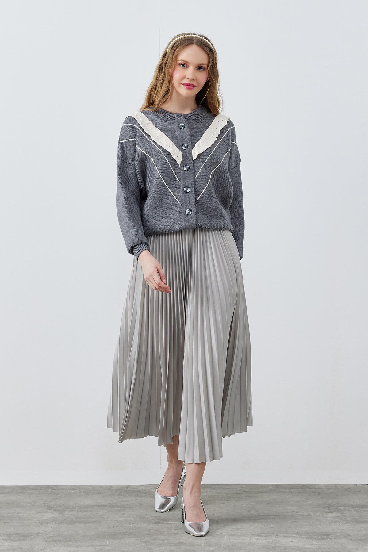 SINDY PLİSELİ ETEK - GRİ 