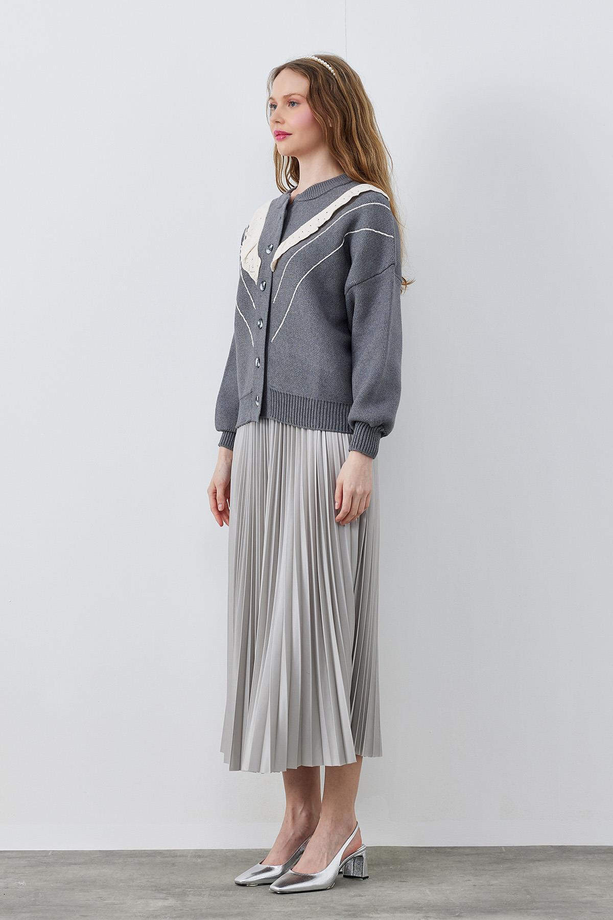 SINDY PLİSELİ ETEK - GRİ 