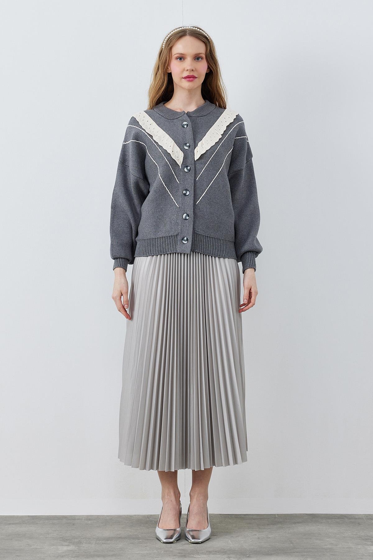 SINDY PLİSELİ ETEK - GRİ 