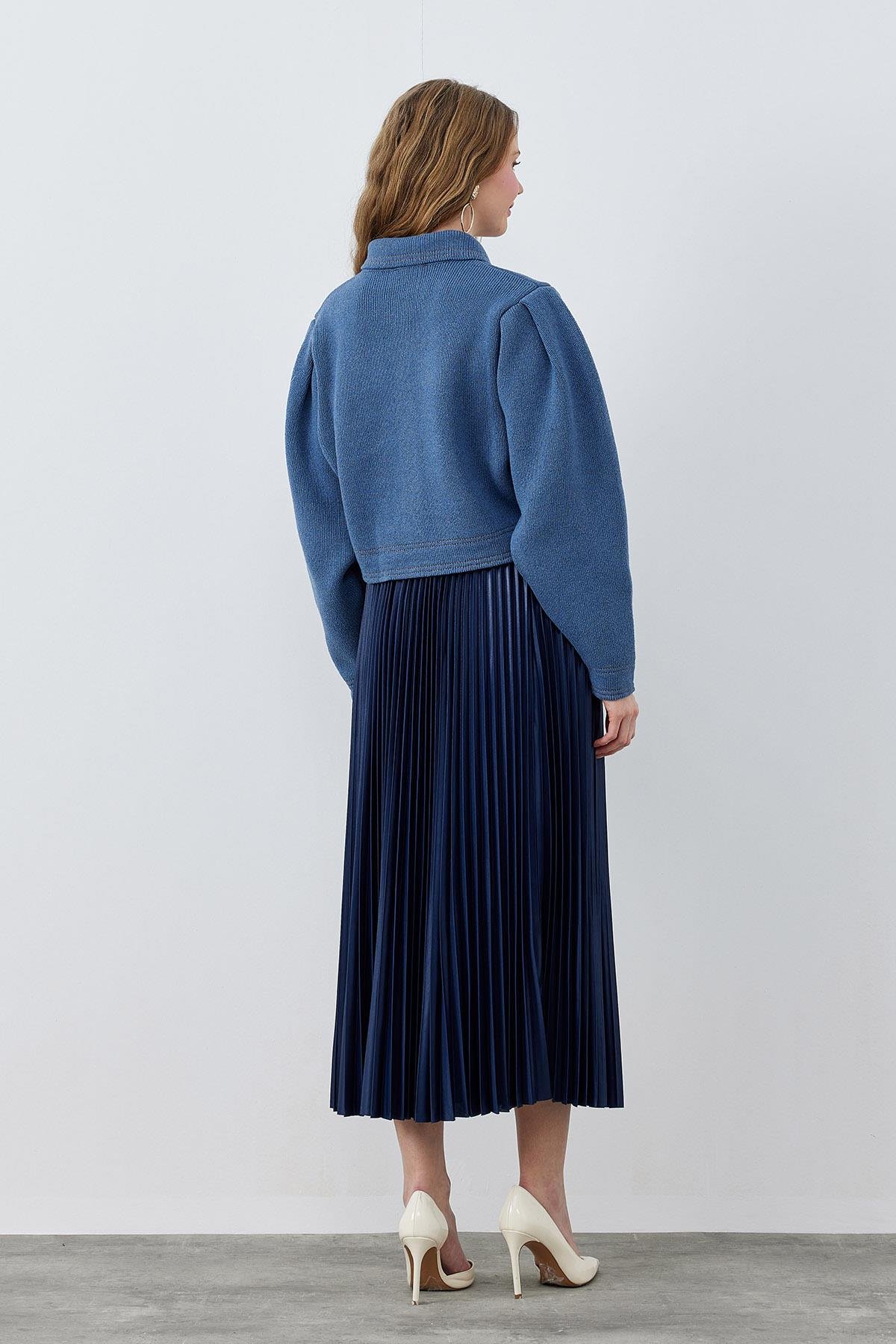 SINDY PLİSELİ ETEK - LACİVERT