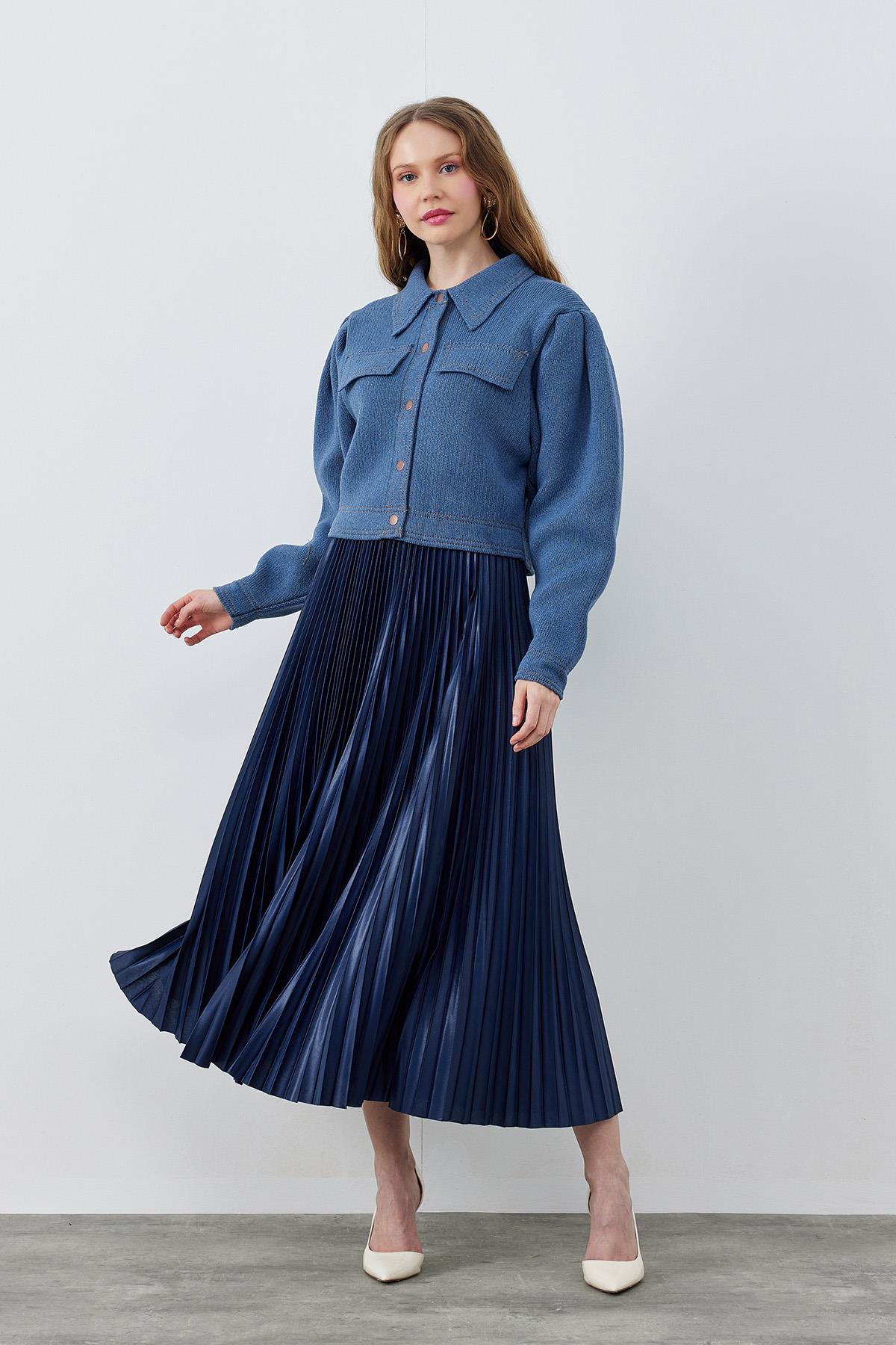 SINDY PLİSELİ ETEK - LACİVERT
