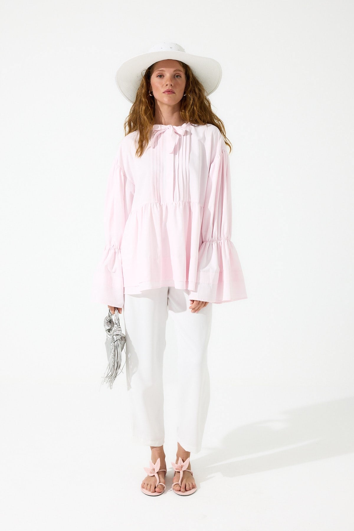 Sofya Nervürlü Robalı Poplin Gömlek - Pembe 