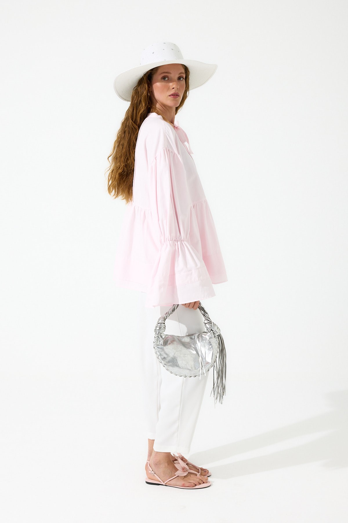 Sofya Nervürlü Robalı Poplin Gömlek - Pembe 