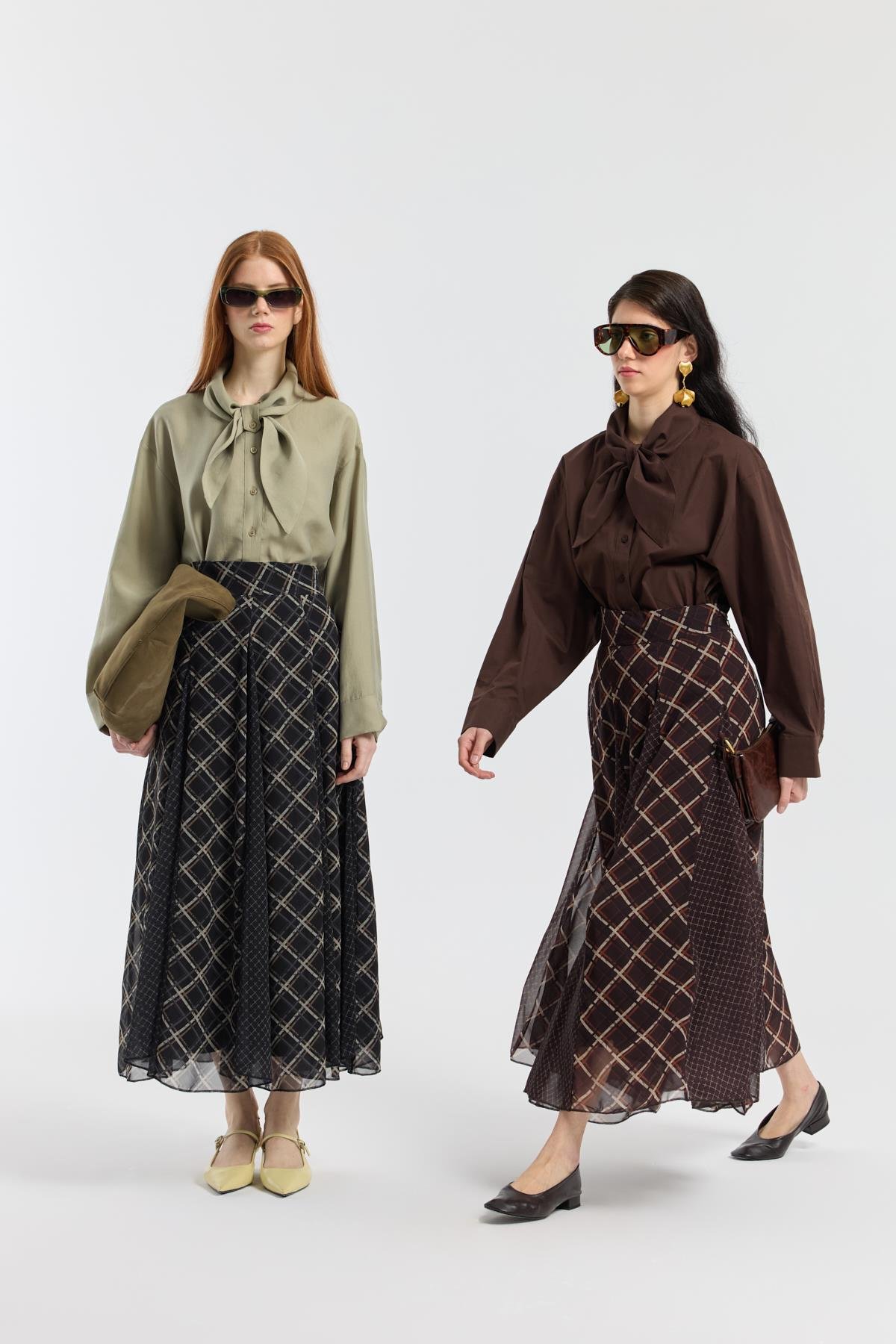 Sonya Desenli Şifon Parçalı Etek - Siyah