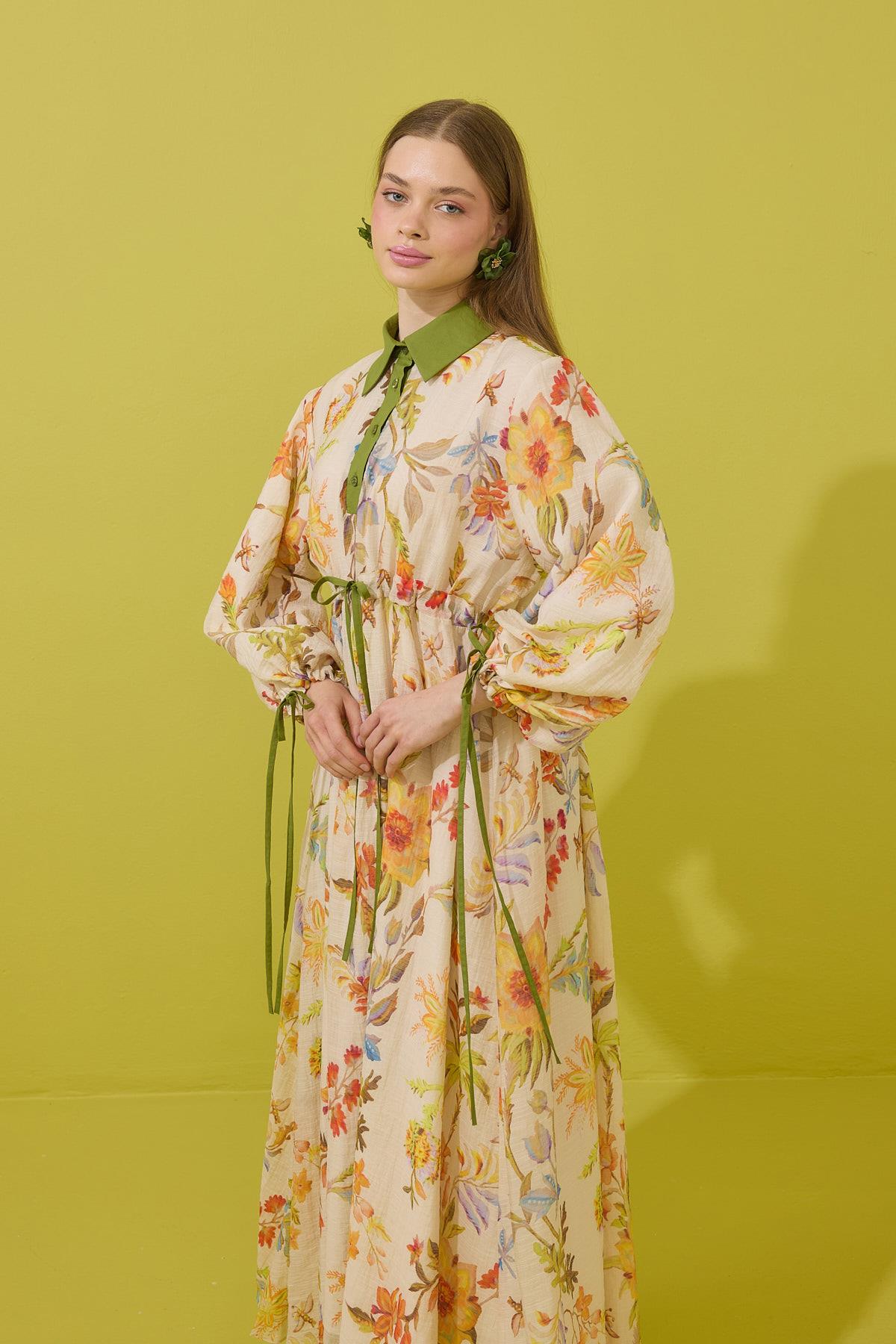 Sunset Biye Kemerli Garnili Elbise