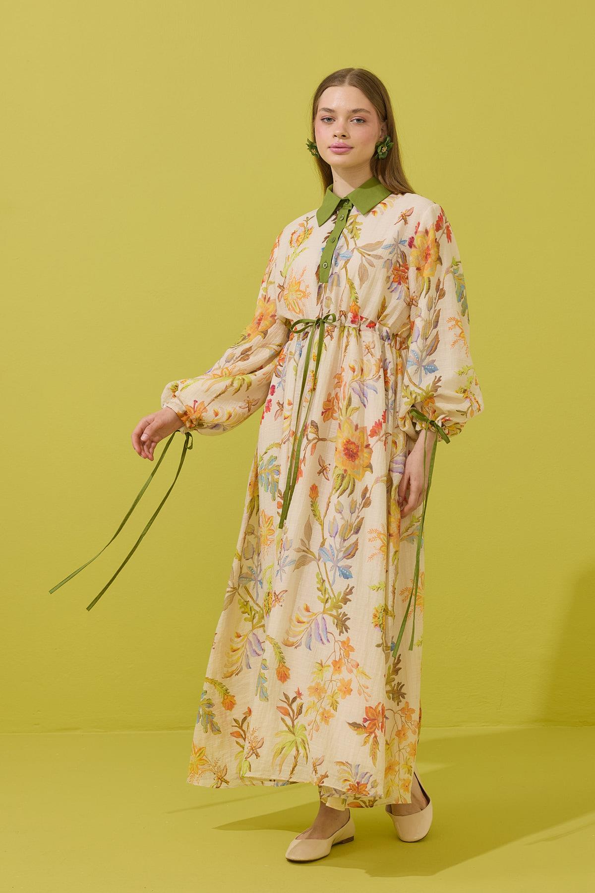 Sunset Biye Kemerli Garnili Elbise