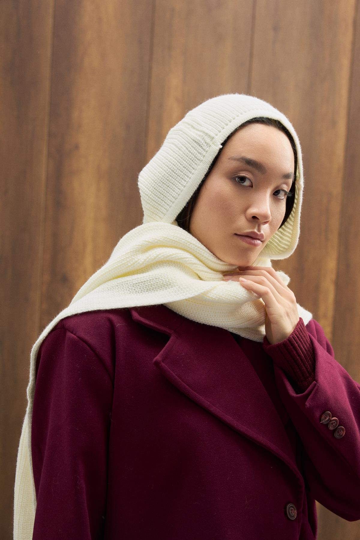 Triko Atkılı Bere- Ekru 