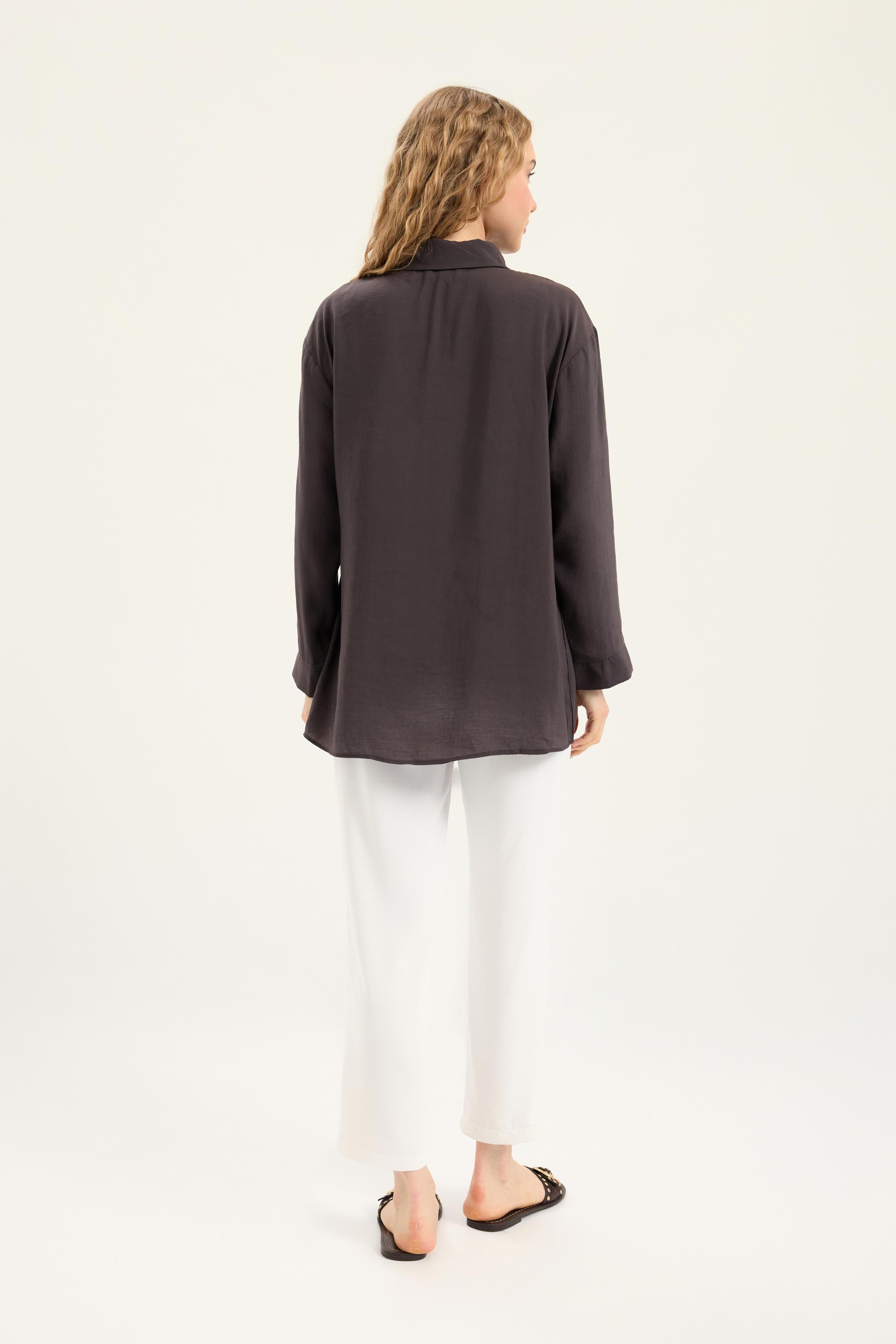 Twıla Bağcıklı Modal Gömlek - Acı kahve