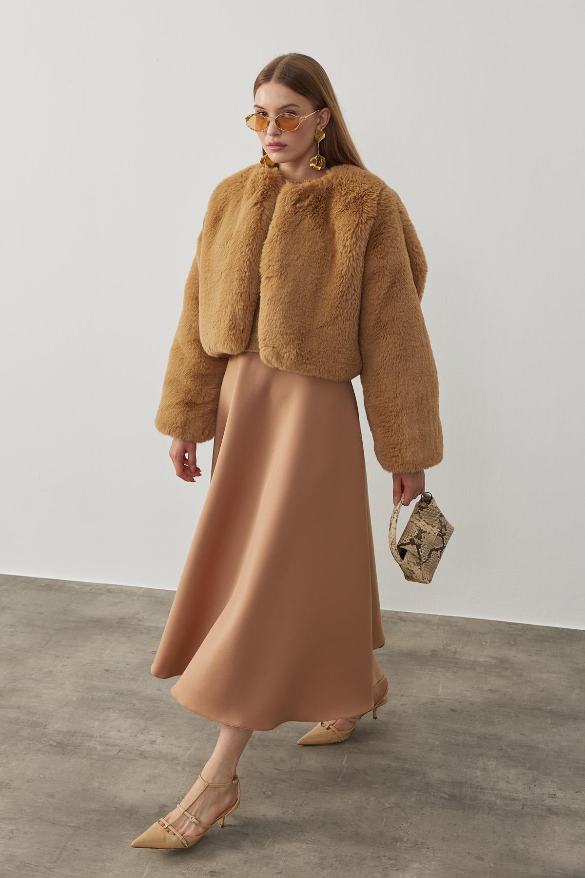Valencia Peluş Kürk Ceket - Camel