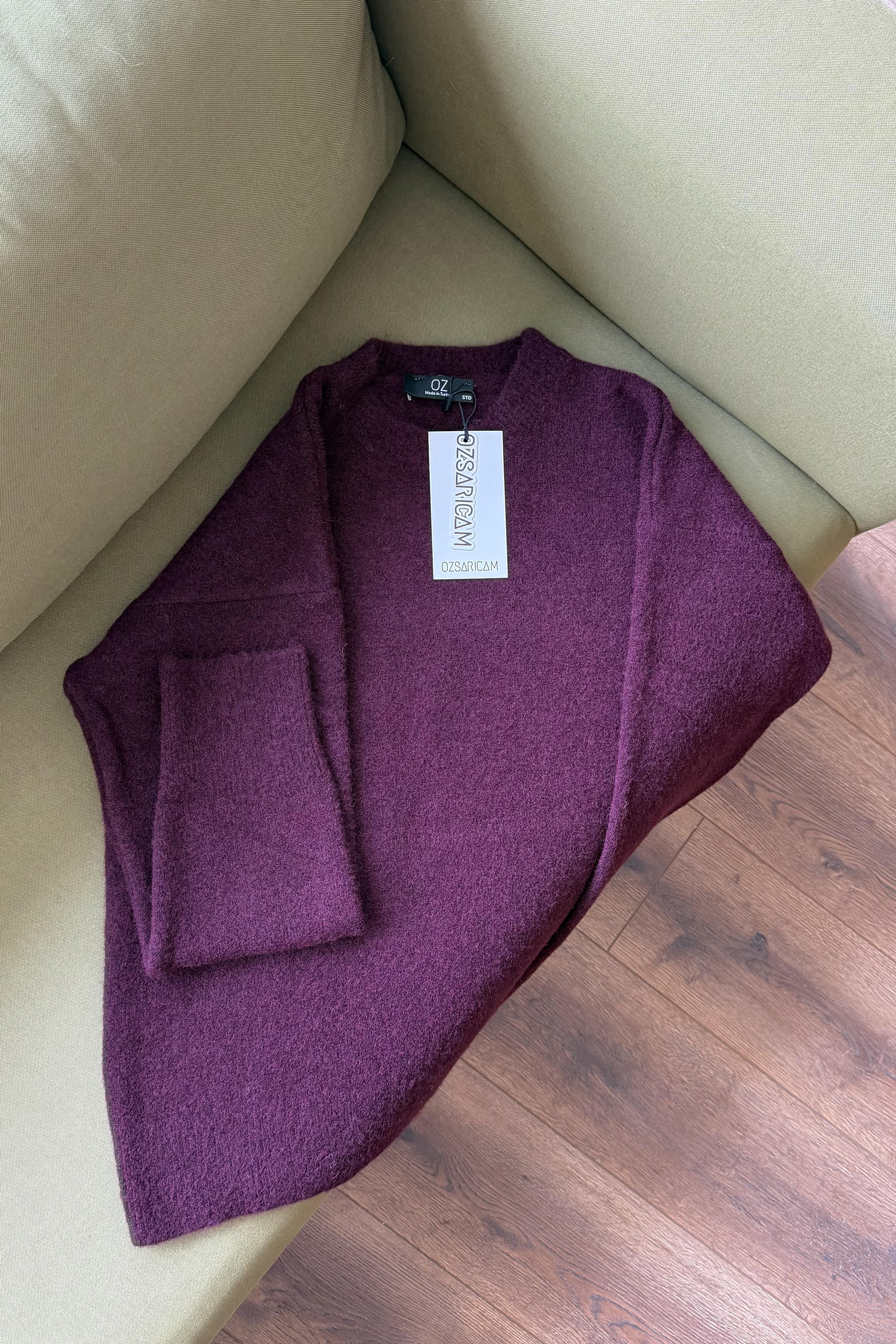 Winnie Basic Peluş Kazak - Patlıcan moru 