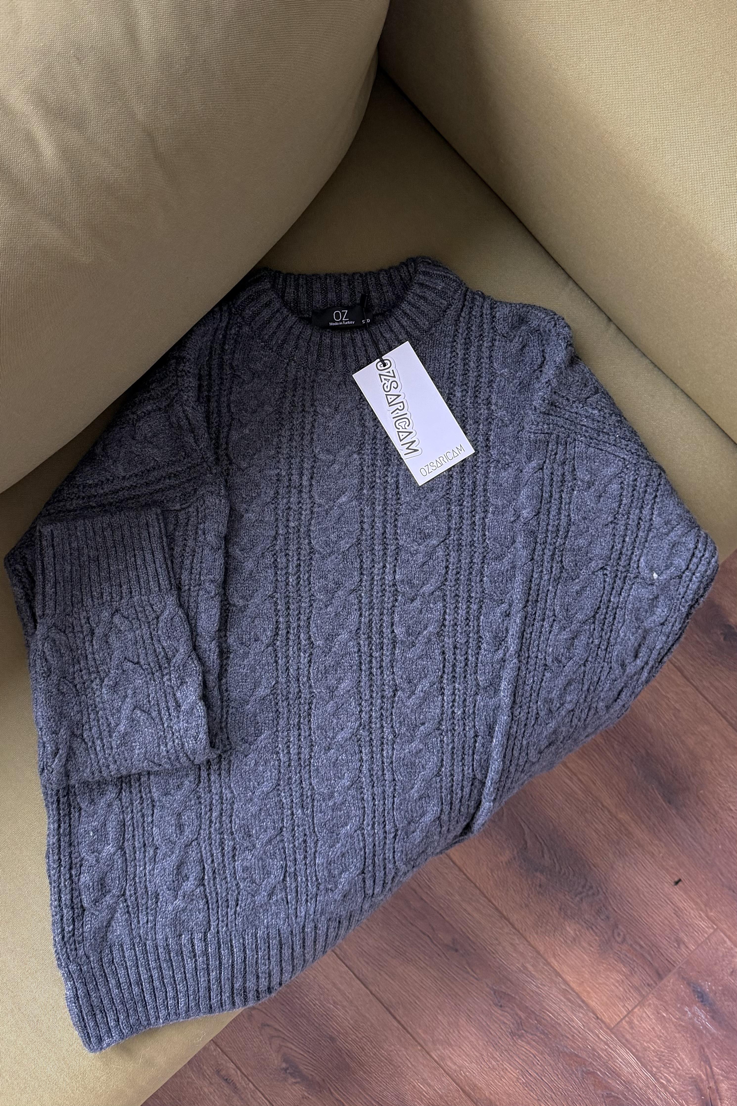 Zoya Saç Örgülü Kazak - Antrasit