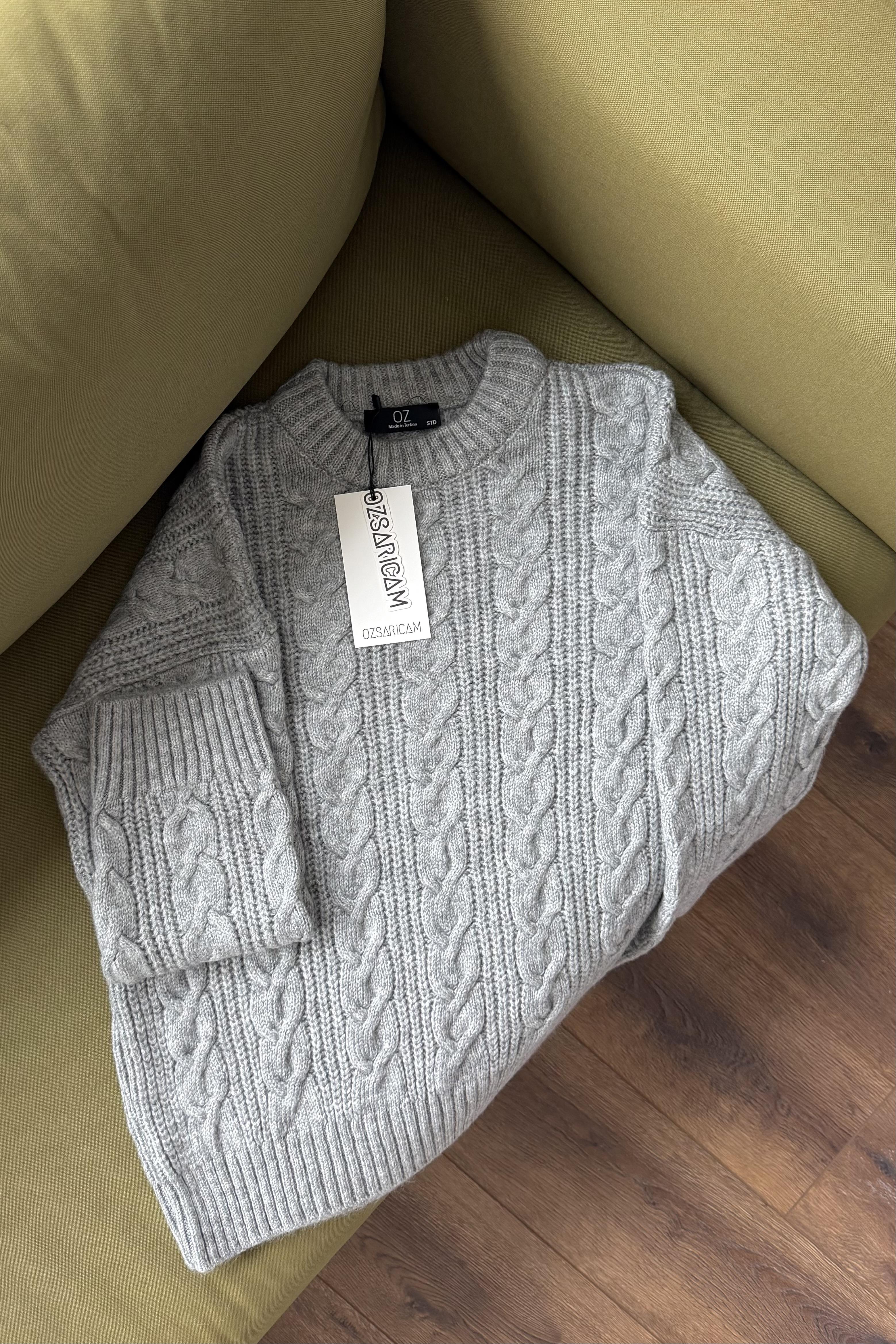 Zoya Saç Örgülü Kazak - Gri