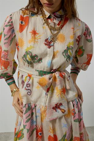  Garden Kemerli Elbise - Bej