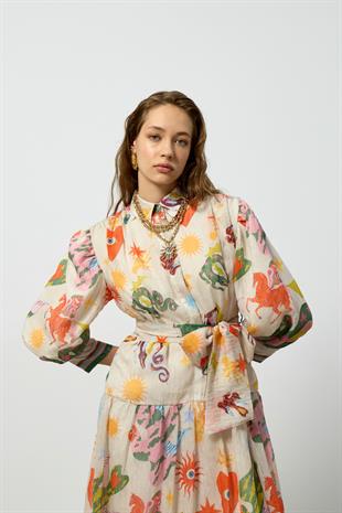  Garden Kemerli Elbise - Bej