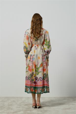  Garden Kemerli Elbise - Bej