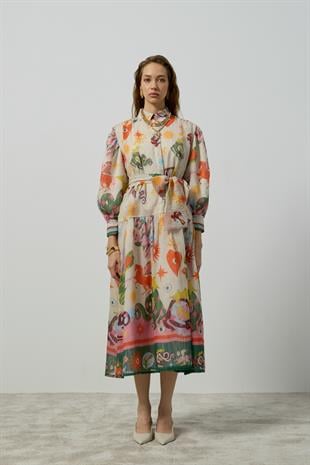  Garden Kemerli Elbise - Bej