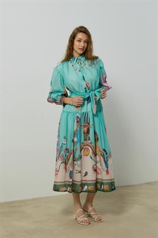  Garden Kemerli Elbise - Su Yeşil