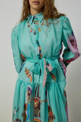  Garden Kemerli Elbise - Su Yeşil
