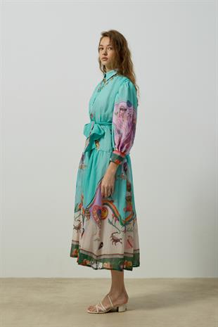  Garden Kemerli Elbise - Su Yeşil